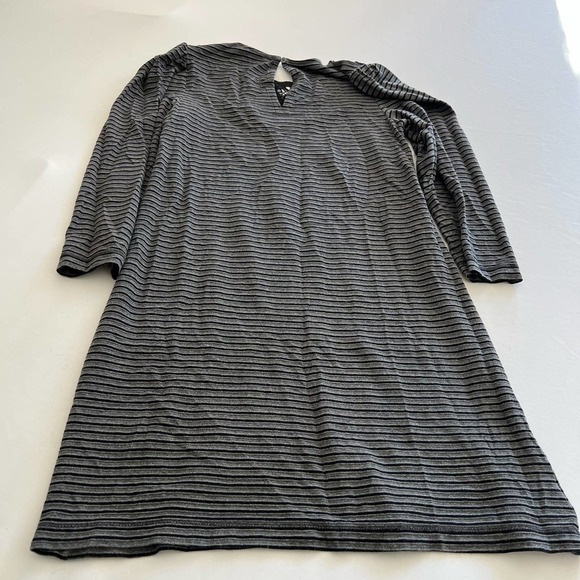 LOFT Petites Gray Dress black stripes lace trim SP - Picture 7 of 7